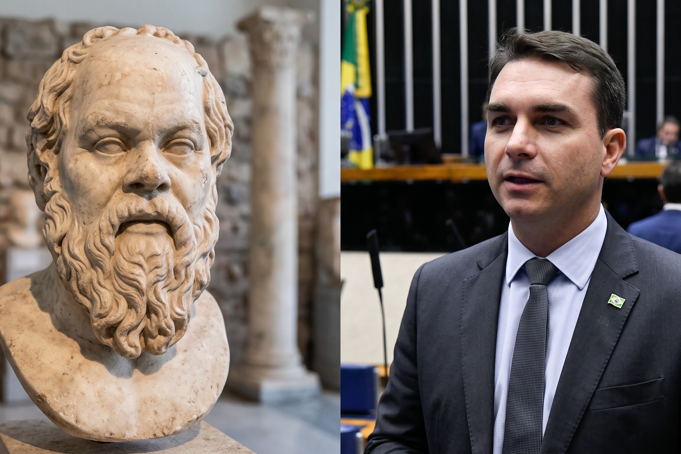 Busto de Sócrates e Flávio Bolsonaro